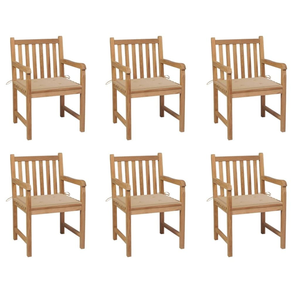 Vidaxl Záhradné stoličky 6 ks s béžovými podložkami tíkový masív